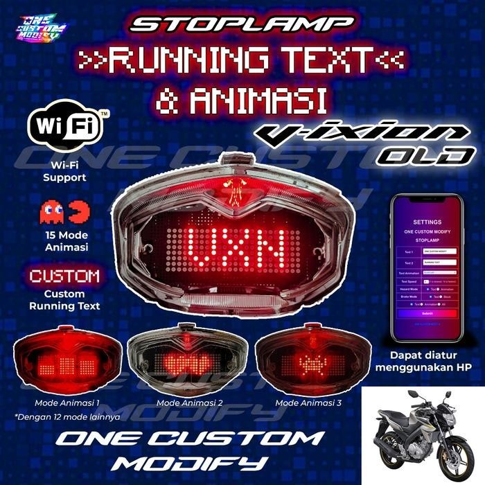 Stoplamp Running Text Animasi Vixion Old Lampu LED Rem Belakang Berjalan Modifikasi Variasi Motor