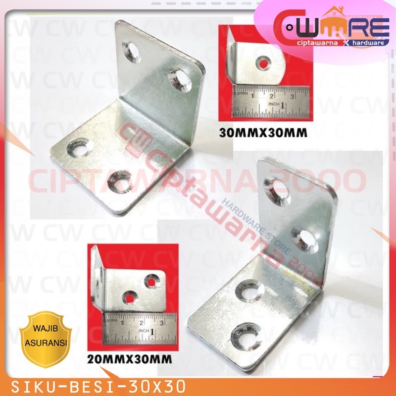 Siku Besi L 20 mm × 30mm Ambalan Penyangga Rak 4 Lubang - CWTT