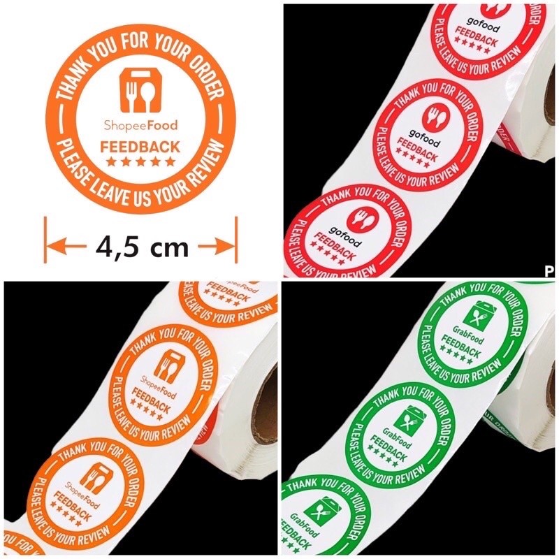 TERLARIS [50pcs] sticker label thank you review feedback Ulasan gofood grabfood shopeefood marketpla