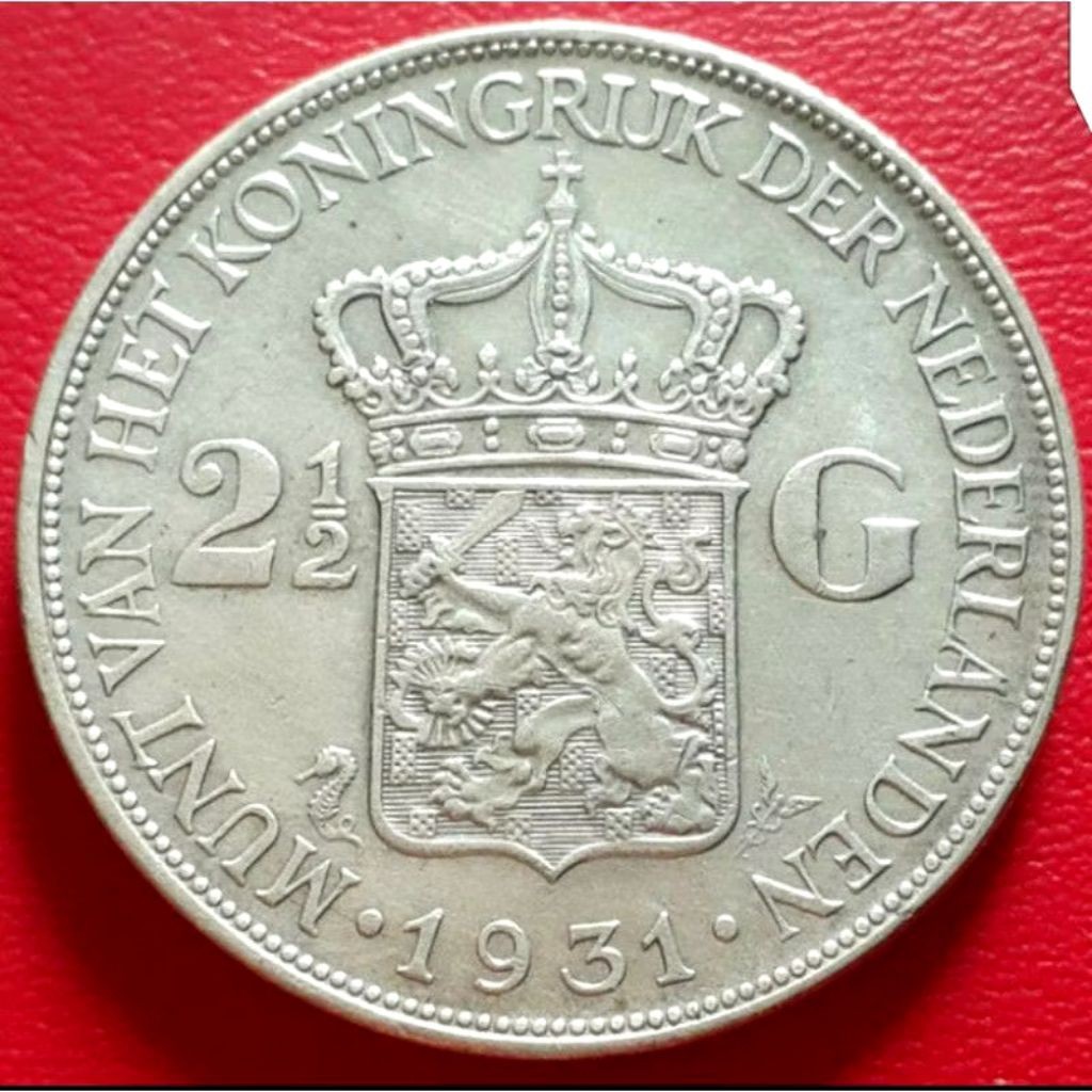Koin Kuno Netherland Belanda Wilhelmina 2 1/2 Gulden Tahun 1943