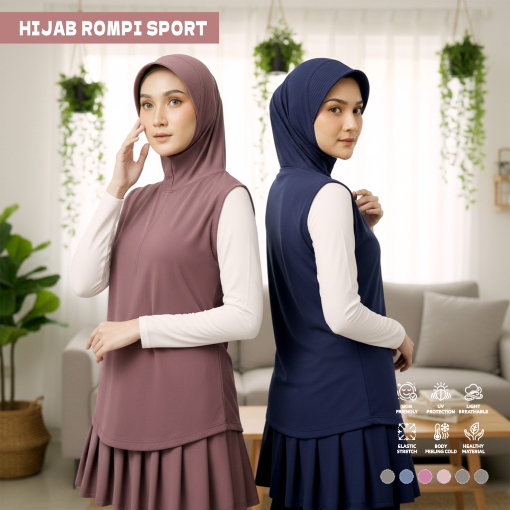 Hijab Rompi Sporty Hoodie Syari Baju Olahraga Wanita Instan