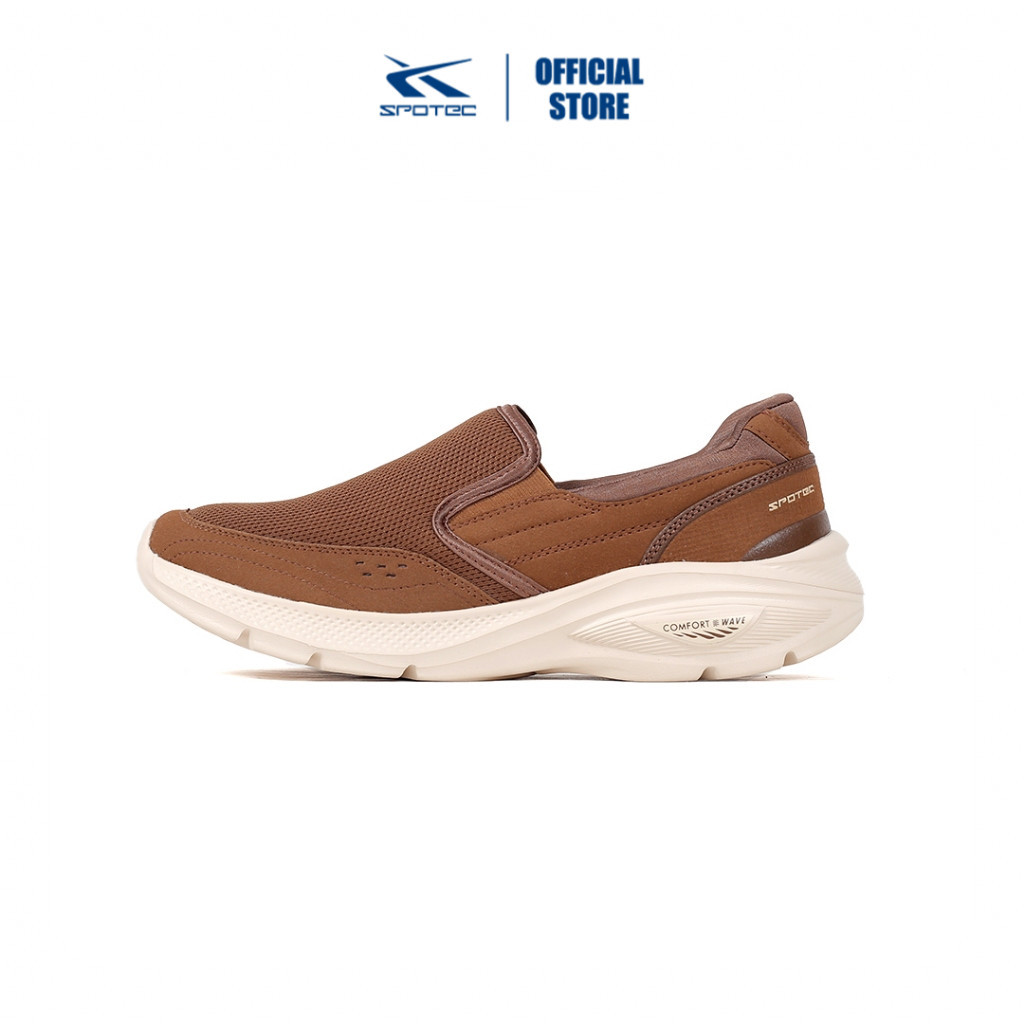 Spotec Walking Fiat Sepatu Sneakers Slip-On Pria Wanita - Coklat Putih Tulang