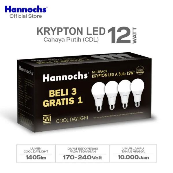 Lampu LED Hannochs Krypton 12w 12 watt multipack paket isi 4 pcs lampu