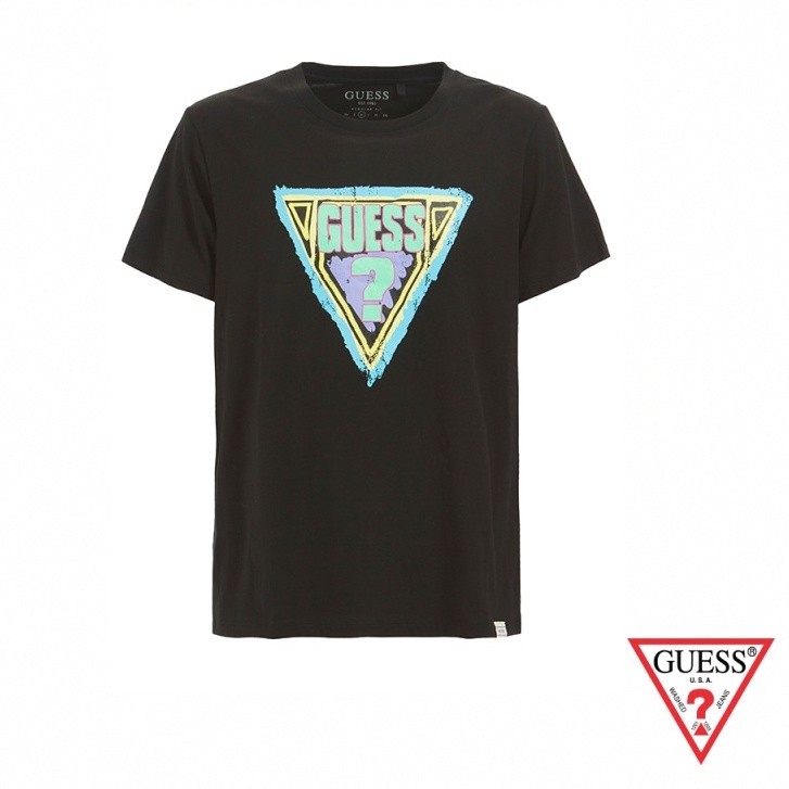 Kaos T-shirt Guess New Men's Triangle Print Crew Neck Cotton Trendy Short Sleeve T-Shirt