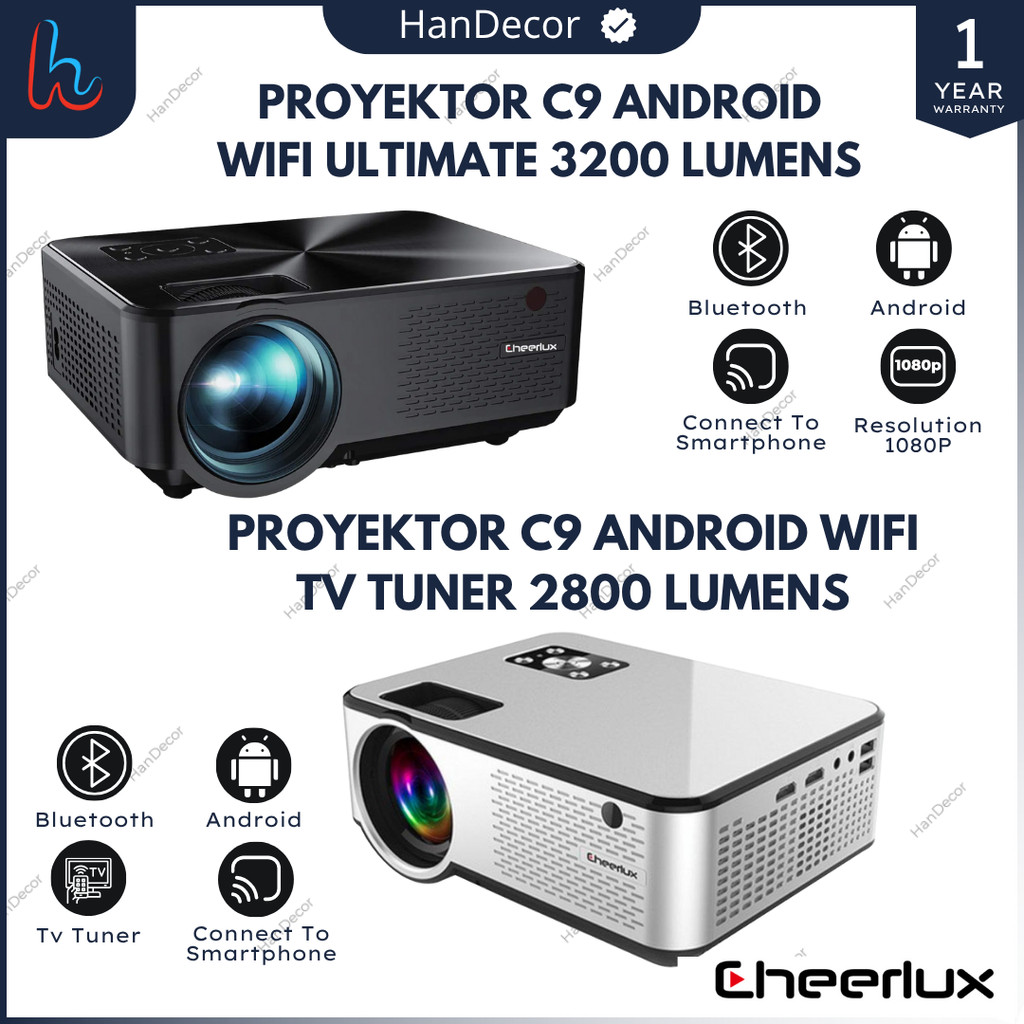 Mini Proyektor Cheerlux C9 Android 2800 Lumens / C9 Wifi Tv Tuner / C9 Tv Tuner Proyektor Konek HP