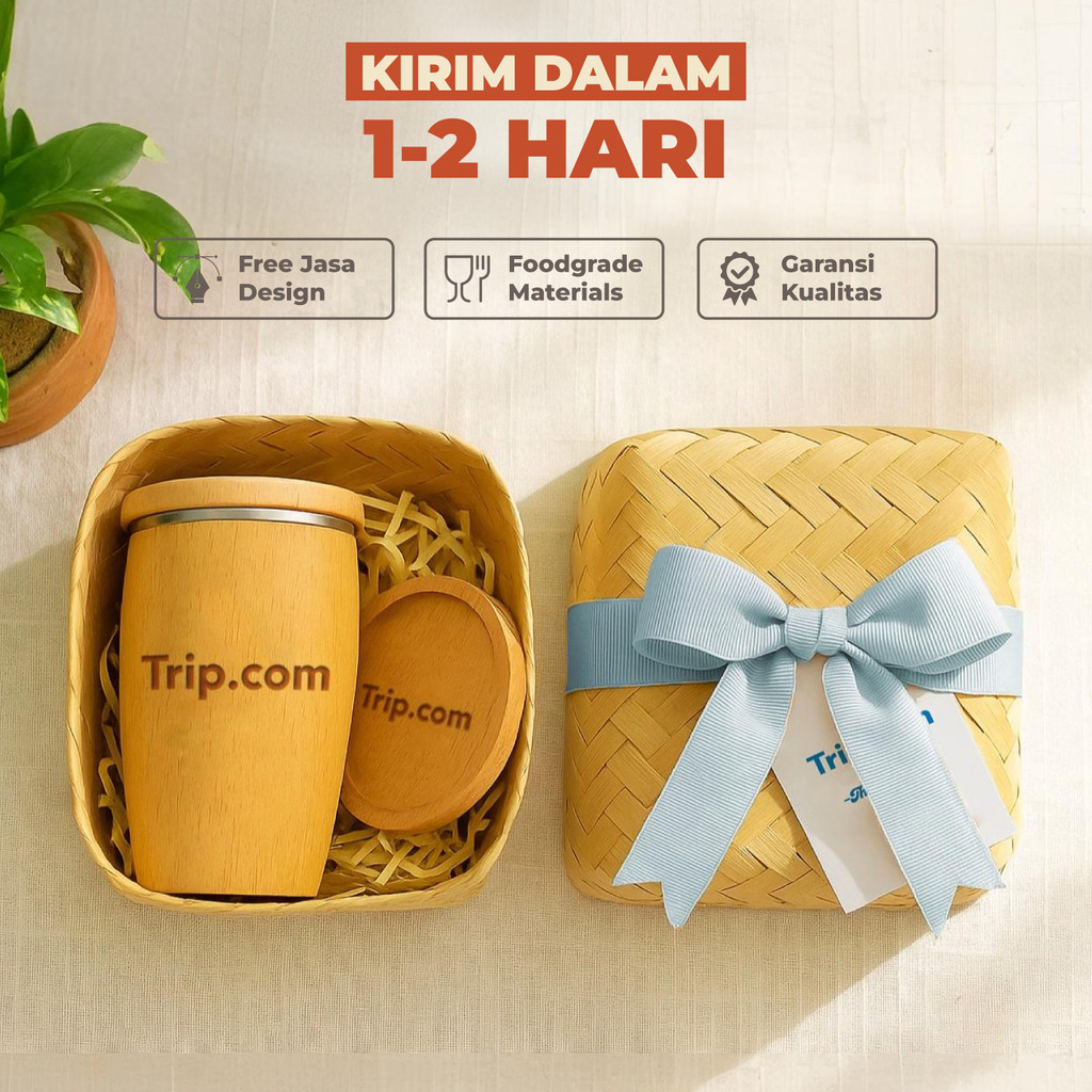ARTAKAN [ FREE CUSTOM GRAFIR ] Hampers Aruna - Tatakan, Gelas Kayu Stainless, Tutup, Packing Anyaman
