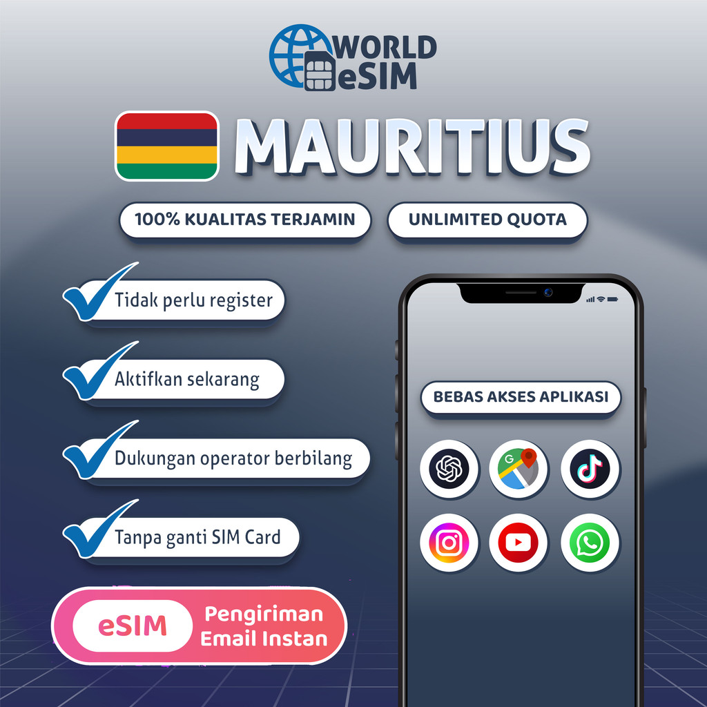 Worldesim Mauritius esim Roaming 5G Data | 3-20GB 3-30Hari | Instant Email Delivery | High Speed Tra