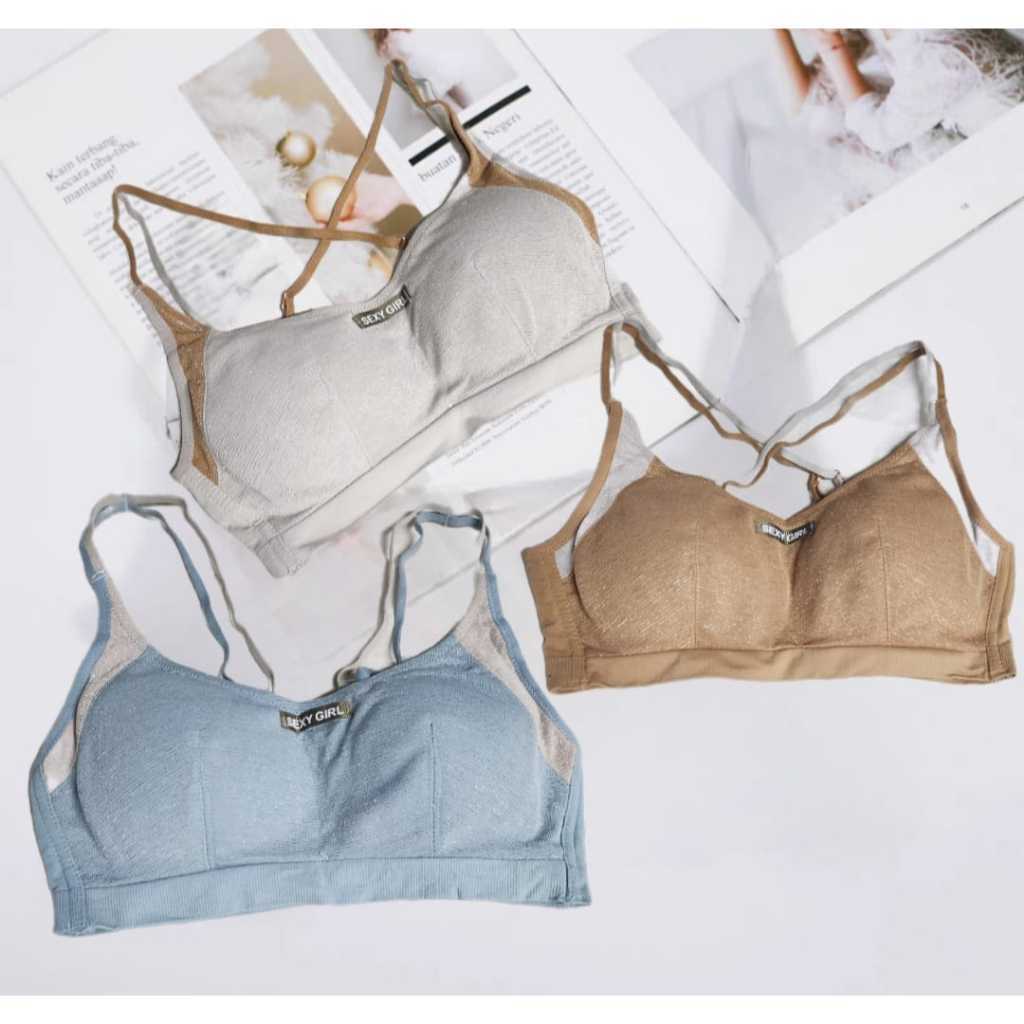 Bra Sport BH Tali Silang Fashion Bra Olahraga Bra Busa Tipis Tanpa Kawat Size 32-38 Cup B Bra Elasti