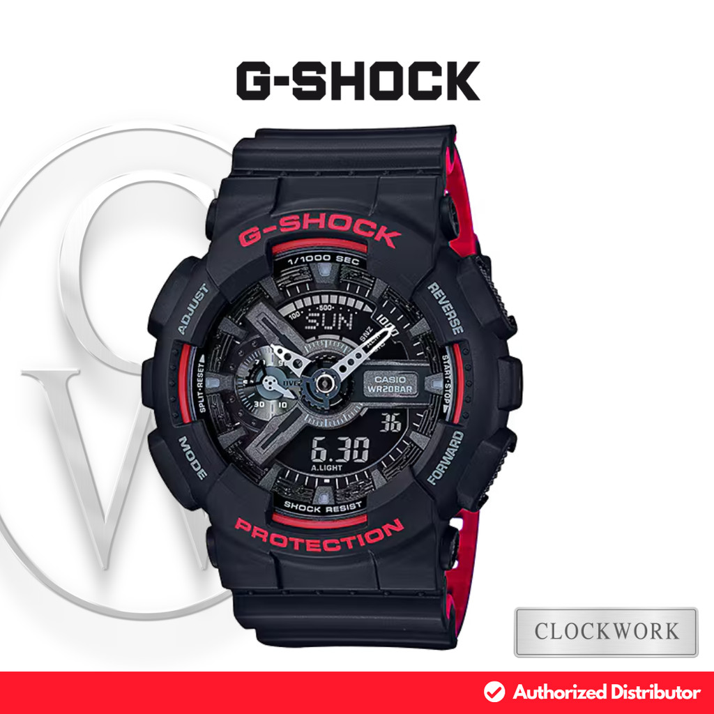 Jam Tangan Pria Casio G-Shock GA-110HR-1ADR Karet Resin Sporty Casual Hitam Kombinasi Merah Digital 