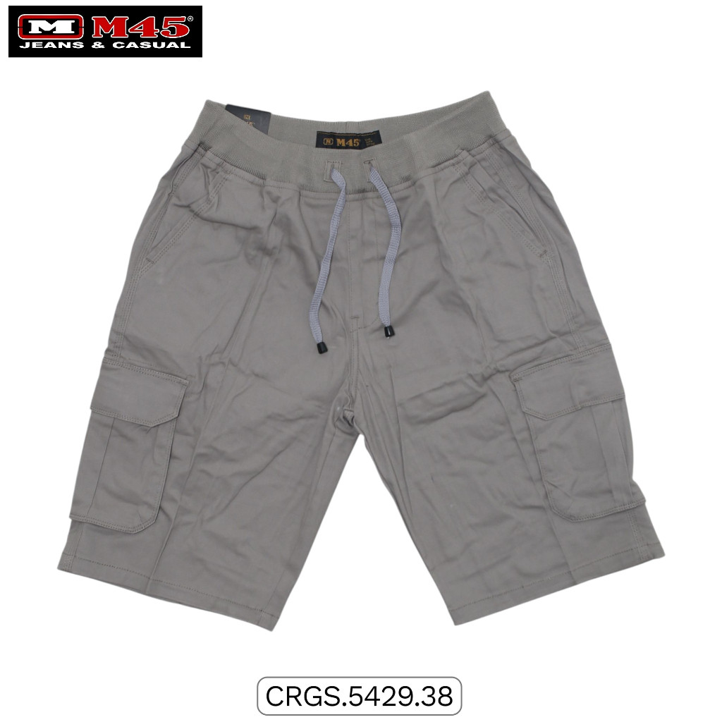 Celana Pendek Pria Kargo Kolor Pinggang Karet Tali Serut Chinos Casual Abu Krem M45 Original - CRGS.