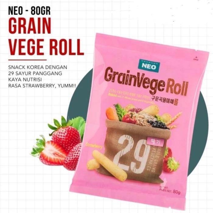 Neo Grainvege Roll Strawberry /Wafer Roll Rasa Strawberry 80gr