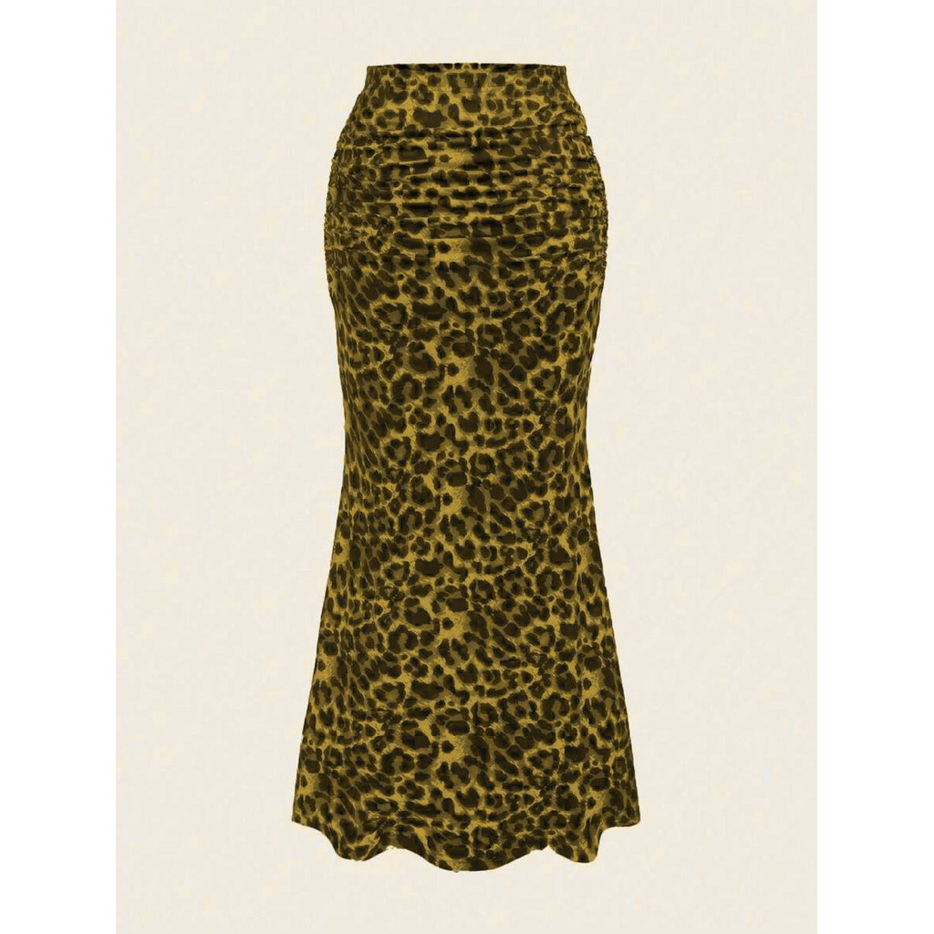 Gaun panjang motif macan tutul retro baru untuk wanita