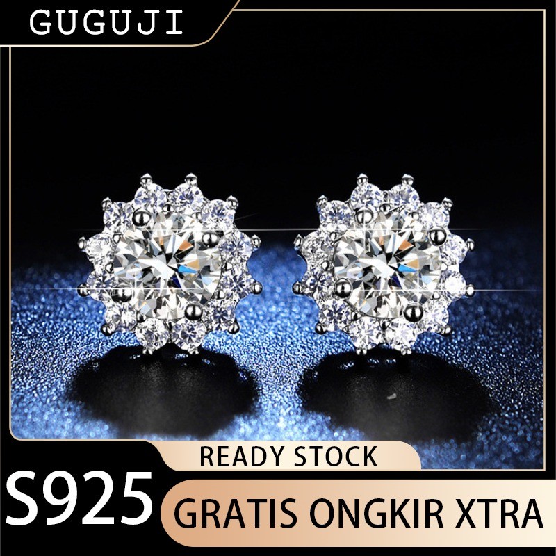 GUGUJI Anting Moissanite Simulasi Anting Fashion Bunga Matahari Anting Berlian Moissanite 1 Karat Pe