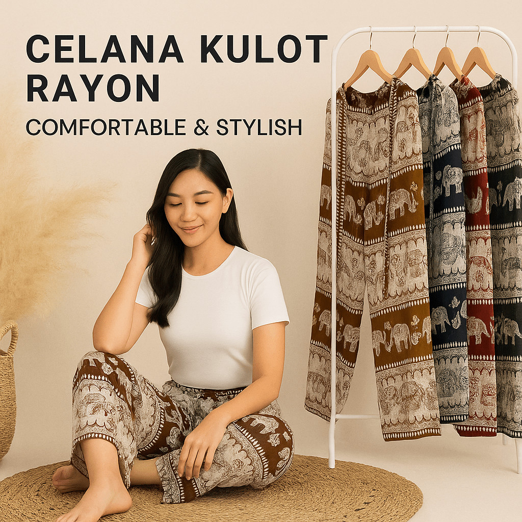 Celana Kulot Panjang Unisex Pria Wanita Rayon – Batik Motif Etnik Gajah Kekinian Adem & Nyaman | Zav