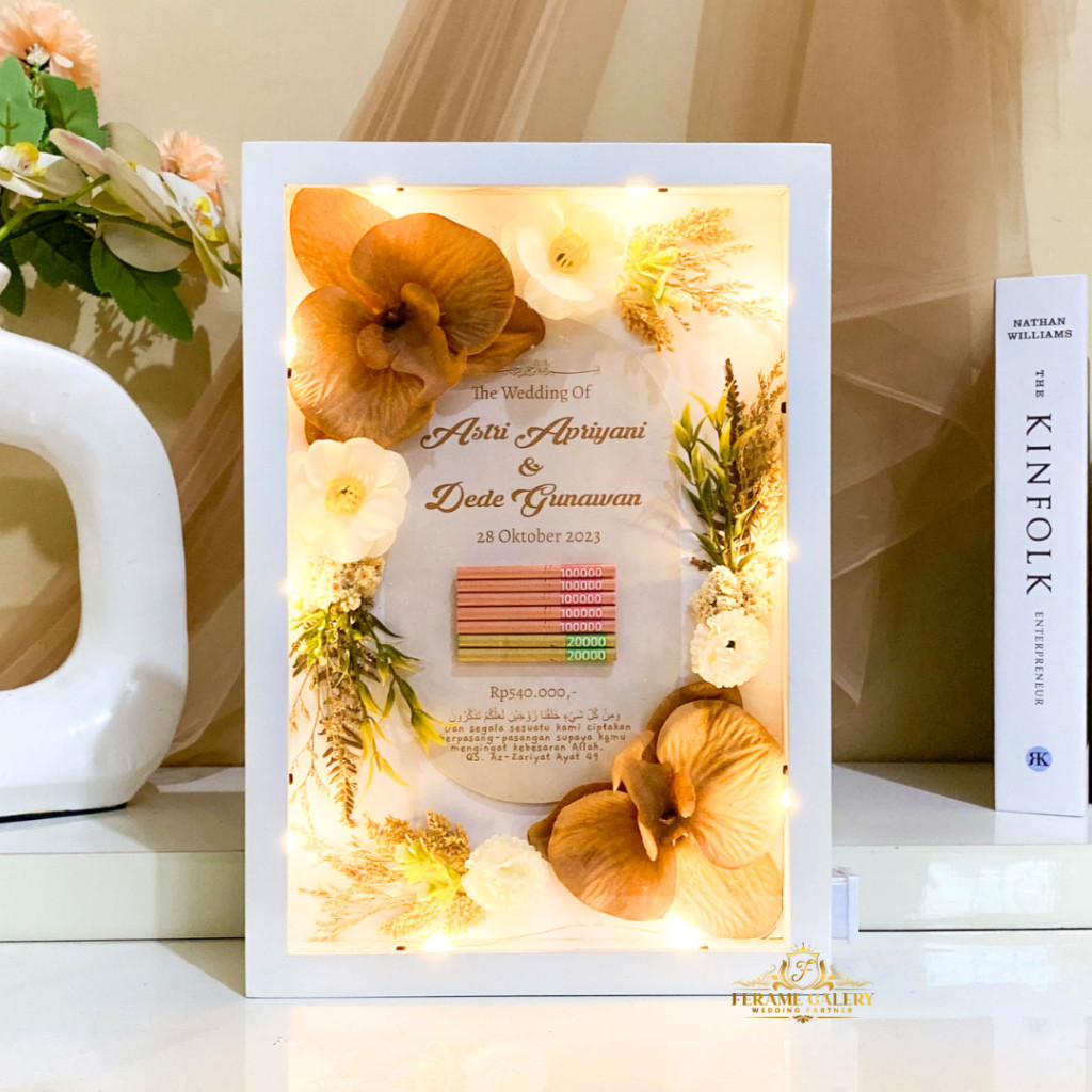 Mahar Pernikahan Rustic Bunga Anggrek Bingkai 30x40/Frame Mahar Nikah