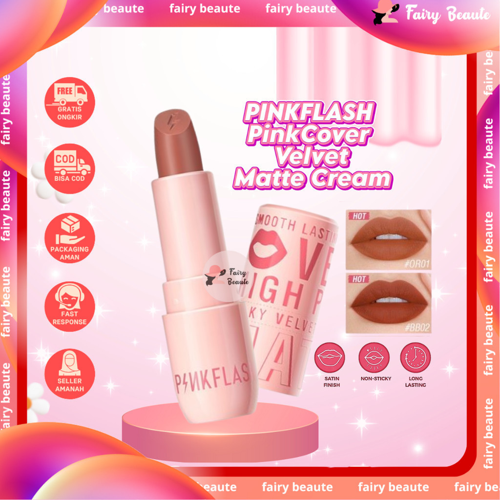 PINKFLASH PinkCover Cover Girl Velvet Matte Cream Lipstick High Pigment Lasting - BB02 FAIRY BEAUTY