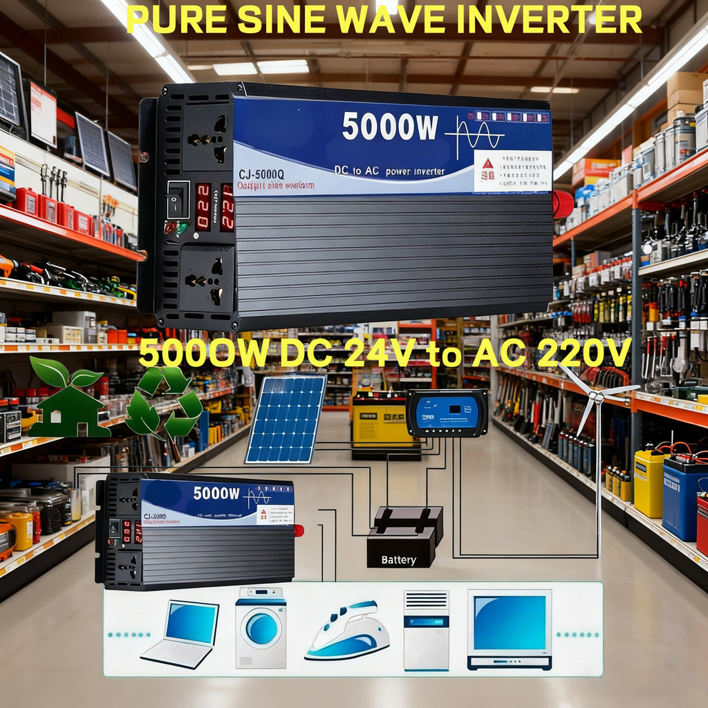 Inverter Gelombang Sinus Murni 5000W DC 24V ke AC 220V - Konverter Daya untuk Sistem Tenaga Surya An