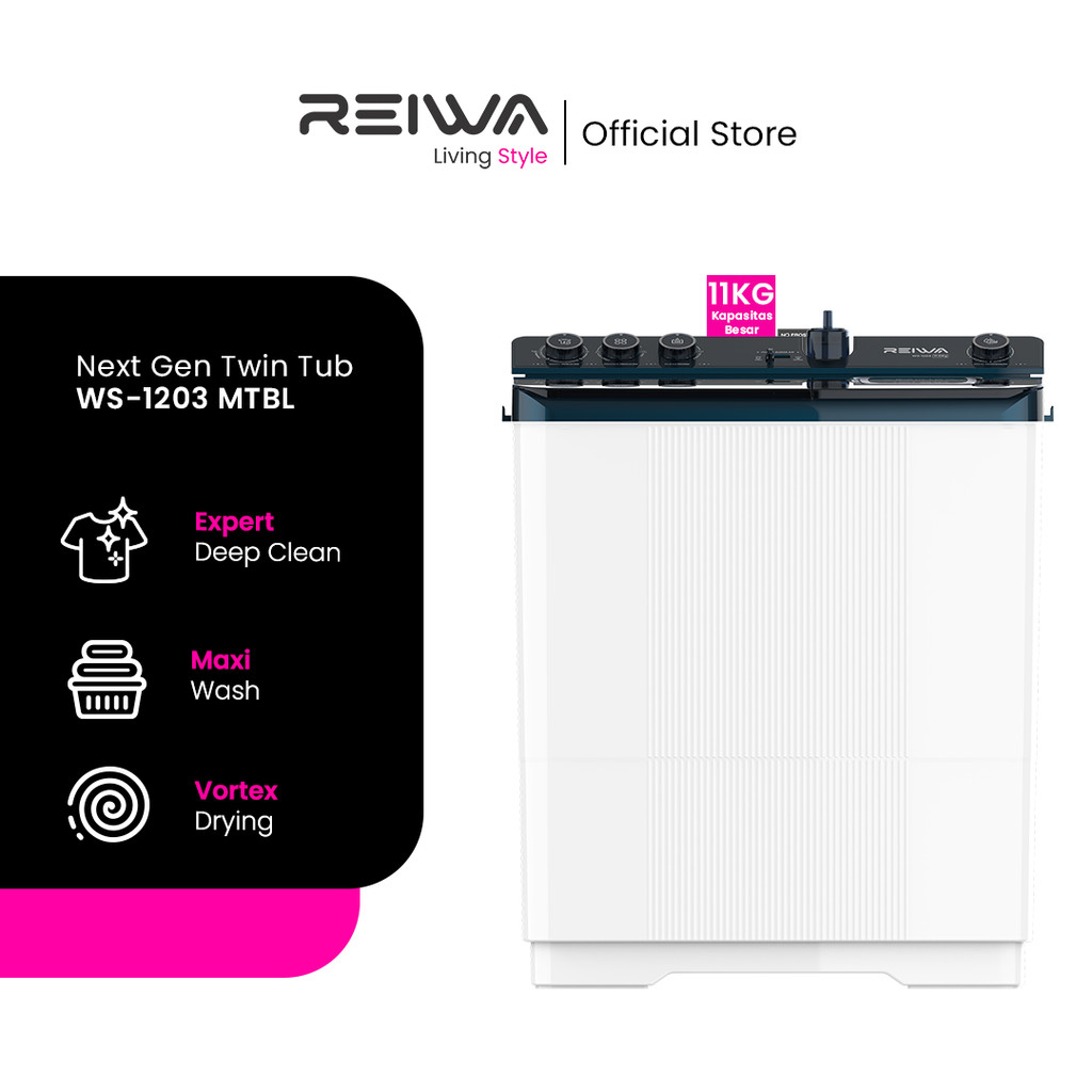 Reiwa Mesin Cuci 2 Tabung 11Kg  WS-1203MTBL Midnight Blue