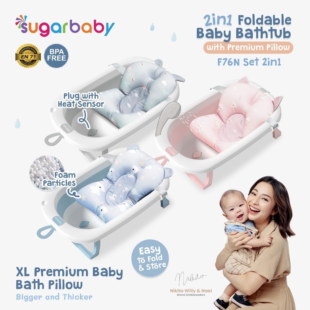 Sugarbaby Foldable Baby Bathtub F76N Set 2in1- Bak Mandi Bantal Bathtub