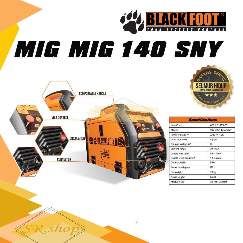 Mesin Las Blackfoot Inverter Mini Mig-140 Synergy SNY FCW, MMA, TIG LIFT Mesin las dengan Proses Ser