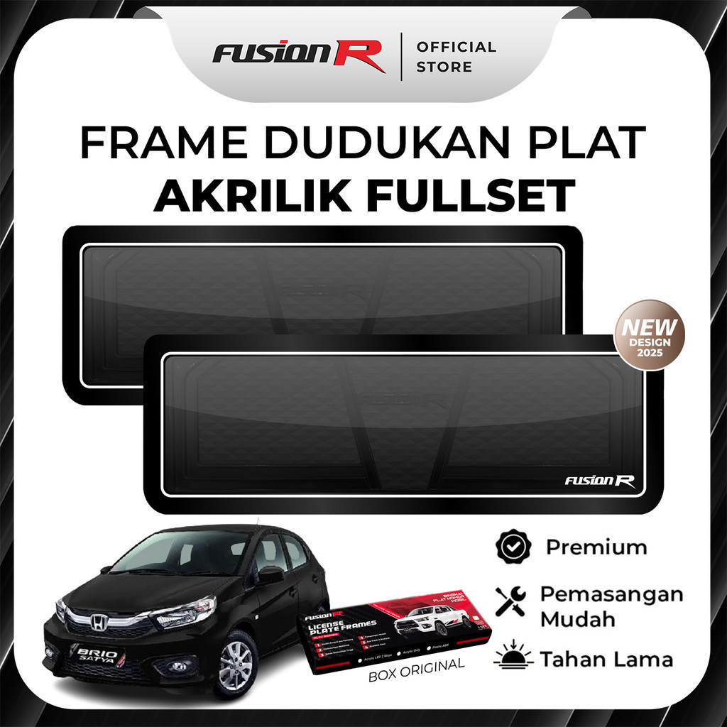 FUSION R Dudukan Plat Mobil Brio Old Tatakan Tempat Plat Nomor Mobil Akrilik Mika Original Fullset