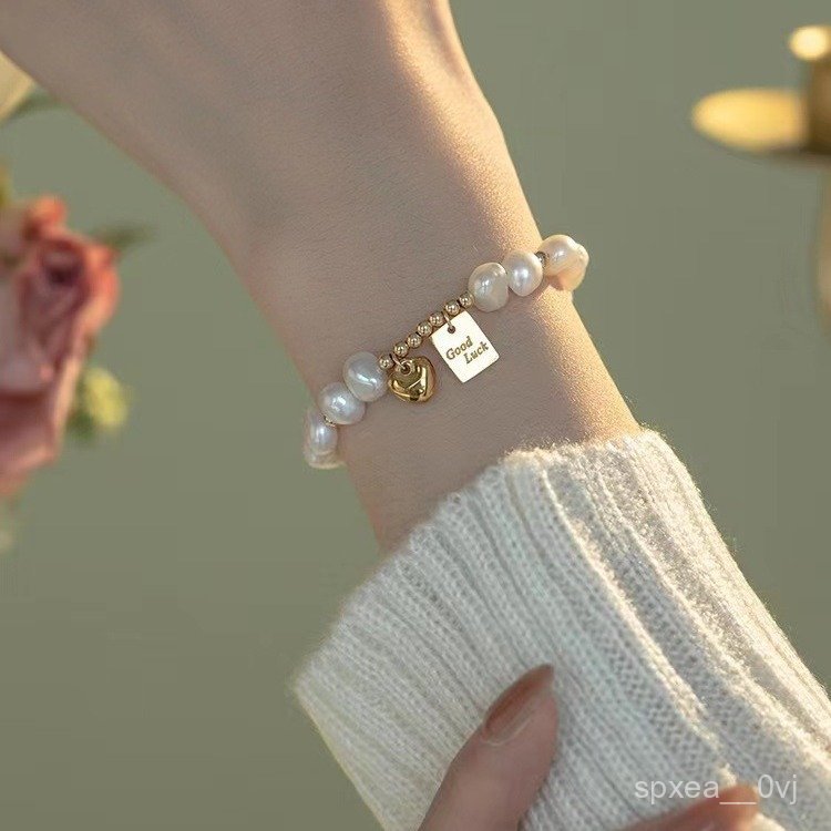 Baroque Freshwater Pearl Lucky Wish Pendant Women's Heart-shaped Niche ins New Year Good Luck Bracel