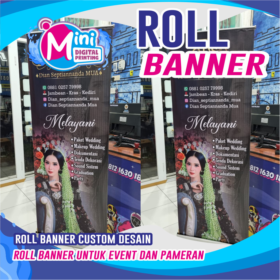 Roll Banner 160x60 cm Flexy 300gsm – Cetak Full Color + Dudukan Aluminium + Tas Gratis