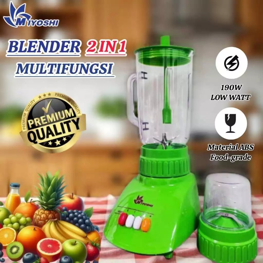Blender Miyoshi 2 Tabung Plastik / Blender Plastik 6 Mata Pisau 2 Mangkok Fiber Plastik Miyoshi - Co