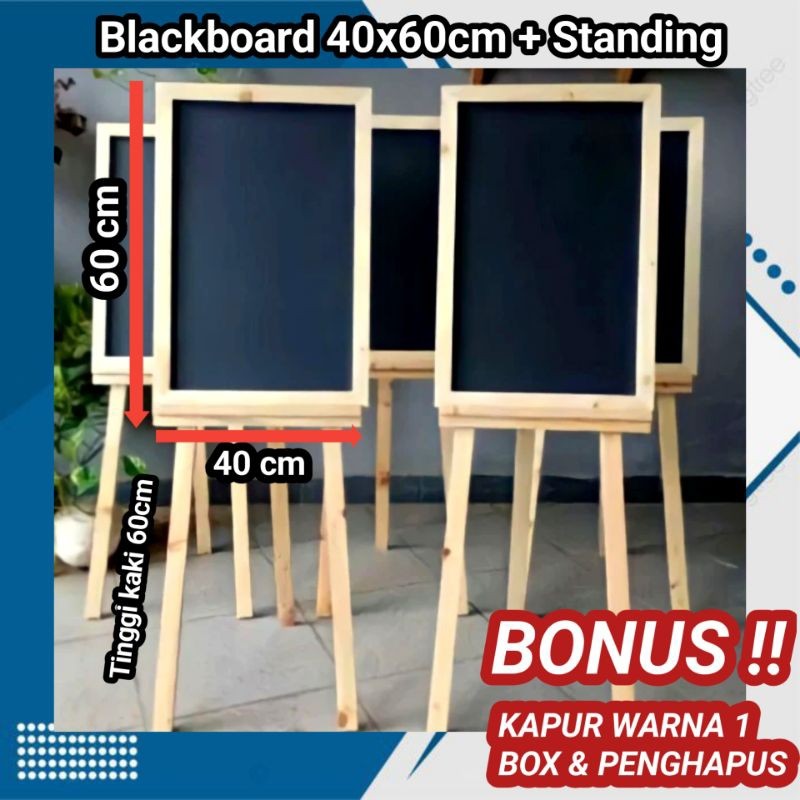 Papan Tulis Kapur 40x60cm + Kaki (Bonus Kapur 1 box & penghapus) Papan tulis kapur | Papan tulis caf