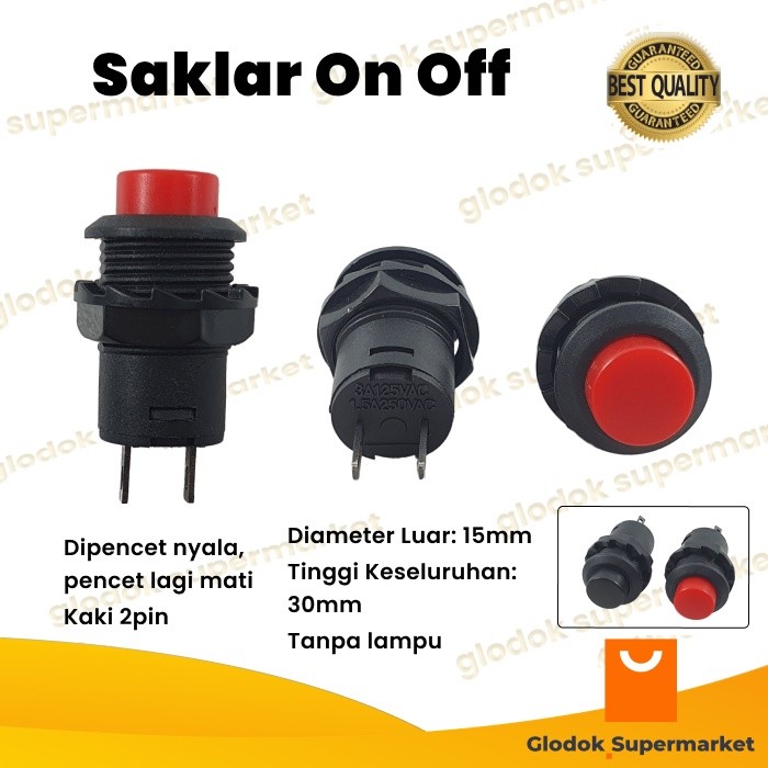Switch Push On Off Bulat Kecil 2 Pin Saklar 2pin Tombol 2 Kaki 10mm