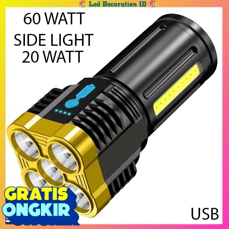 SENTER LED 5 MATA 60W + 20W / SENTER CAS LED / SENTER LED CHARGEABLE