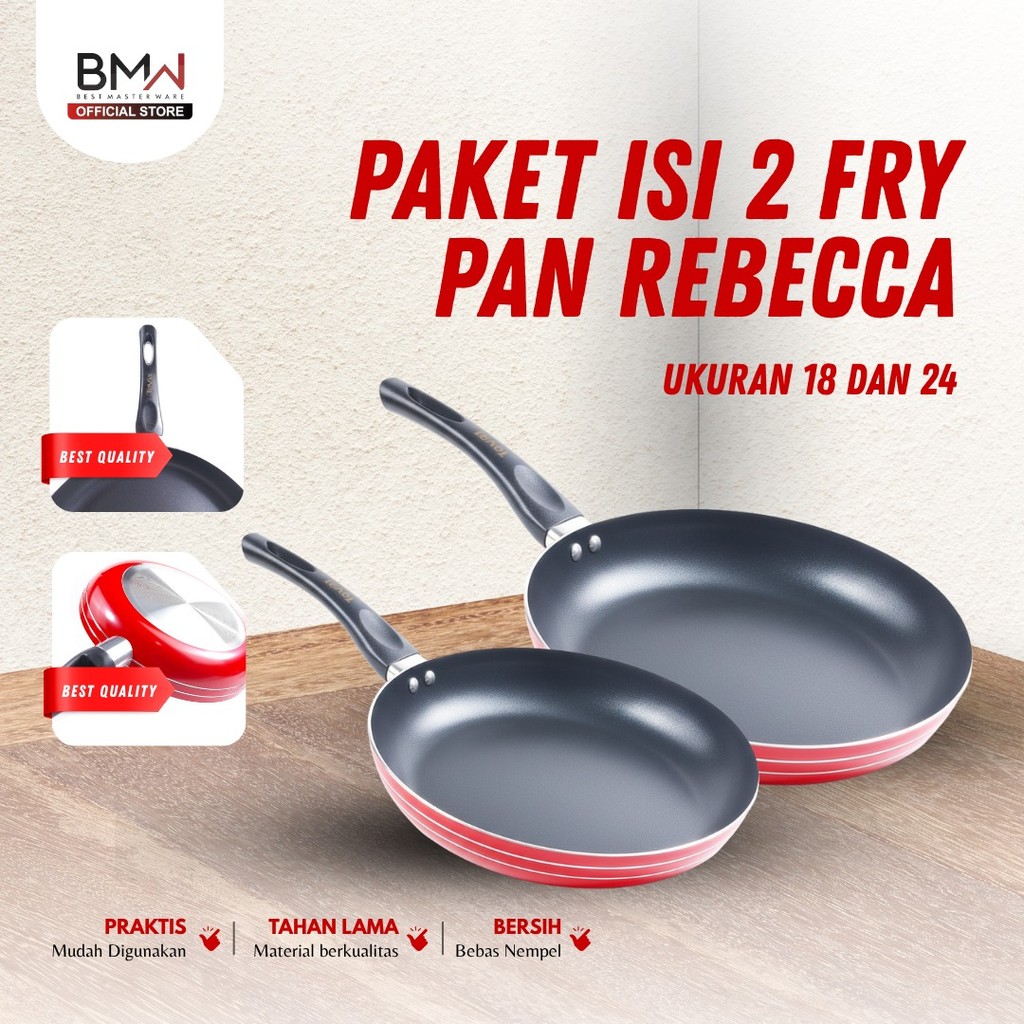 BMW Kitchenware Official Shop - 2 Pcs Frypan Rebecca Stainless Premium Modern – Wajan Anti Lengket B