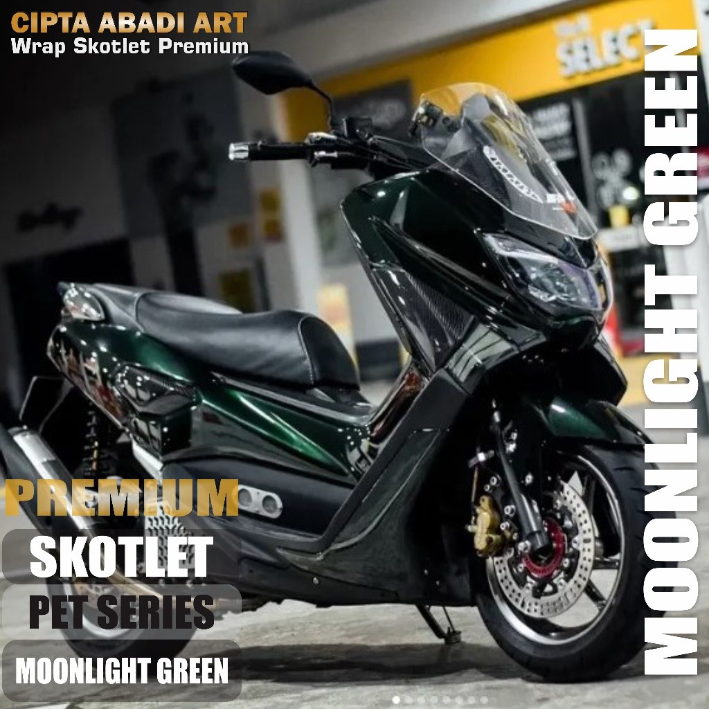 STIKER SKOTLET MOTOR HITAM LEMBAYUNG HIJAU STICKER SCOTLET MOONLIGHT GREEN SUPER GLOSSY TYPE TERTING