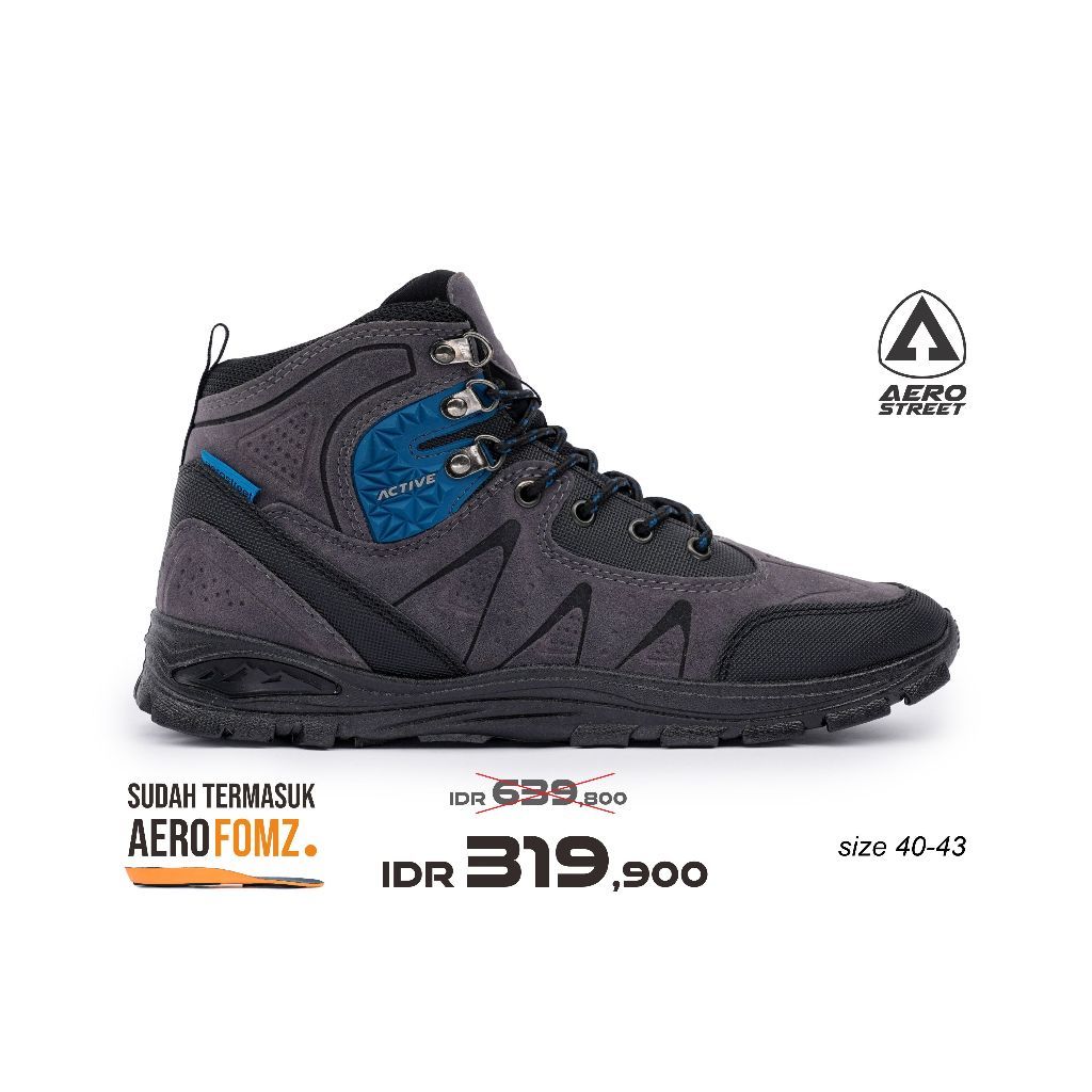 Aerostreet 40-43 Active High Hitam Abu Tosca - Sepatu Sneaker Boots Gunung