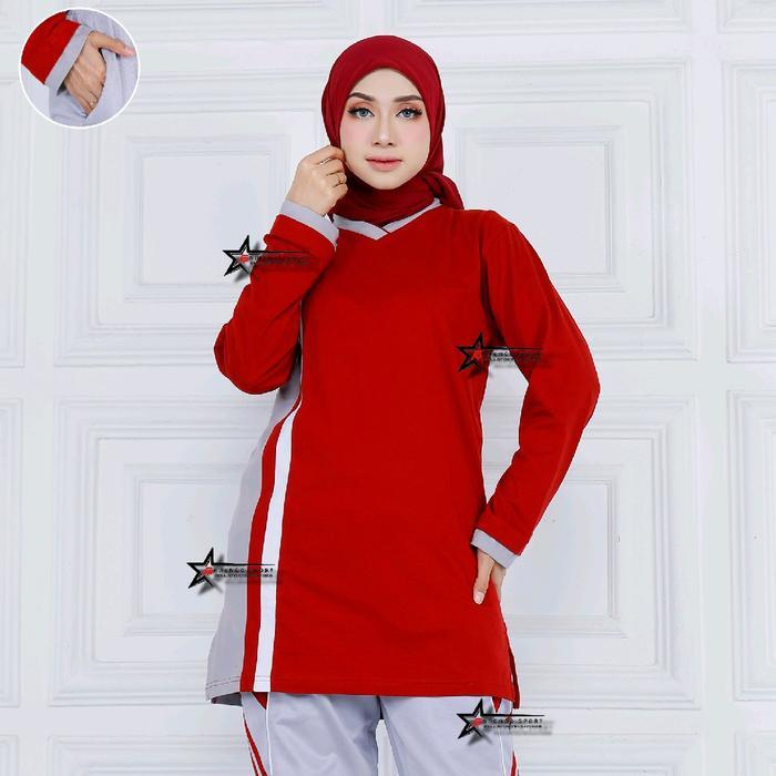 Atasan Kaos Olahraga senam Tunik Muslimah /  Atasan Baju Olahraga Wanita Muslimah syar'i Panjang Pol