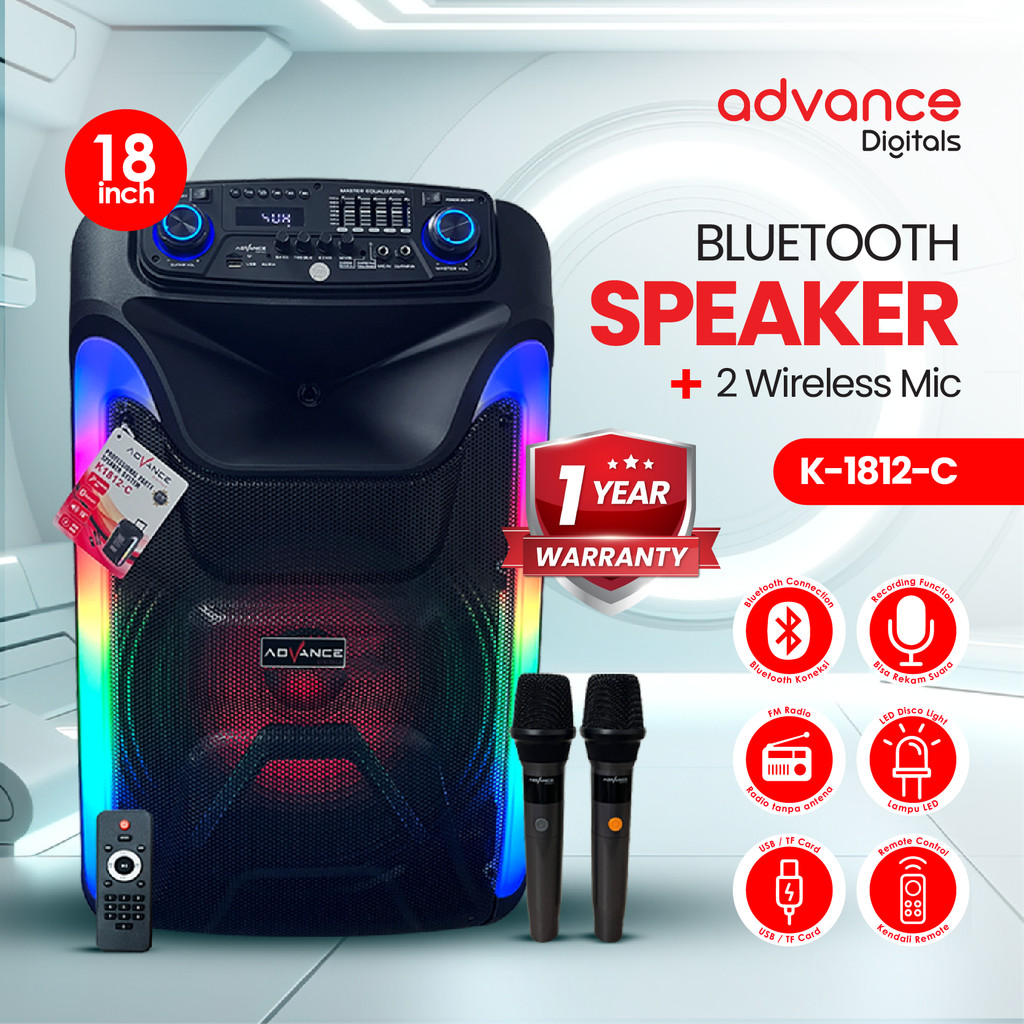 ADVANCE Portable K1812-C Speaker Profesional Party  RMS 100W 18inch - GARANSI RESMI
