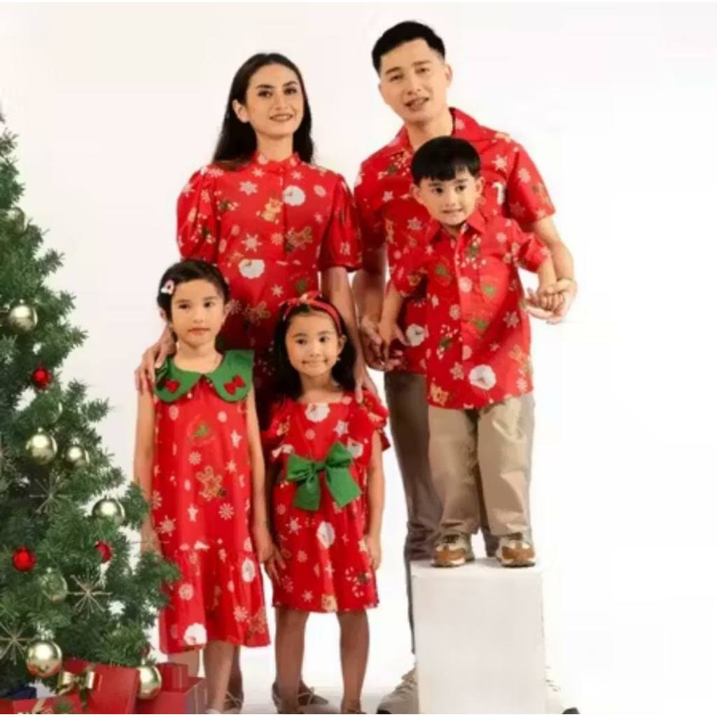SET FAMILY COUPLE RED RAINDEER KEMEJA DRESS BAJU NATAL / BAJU NATAL KELUARGA CHRISTMAS PASANGAN