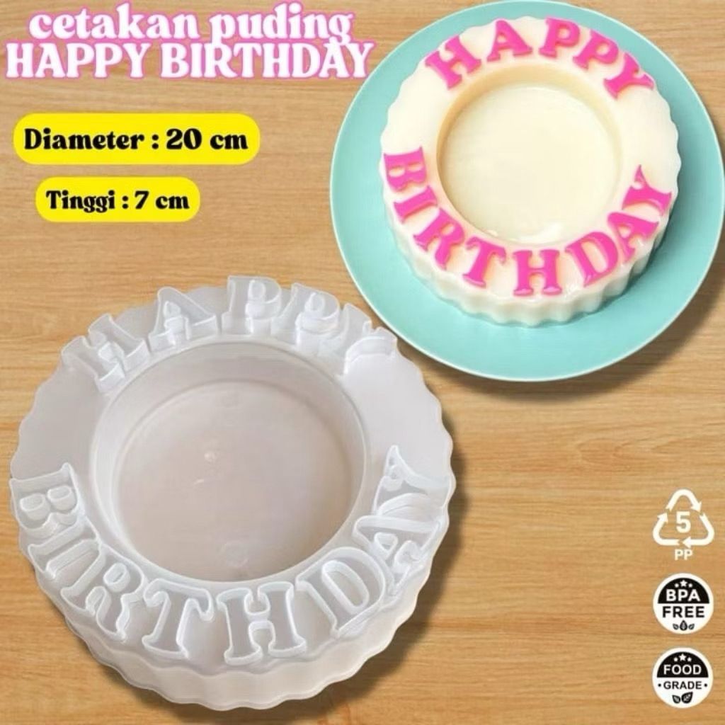 Cetakan Puding Happy Birthday Ulang Tahun Plastik Premium 1,2 Liter / Cetakan Bolu Ulang Tahun Pudin