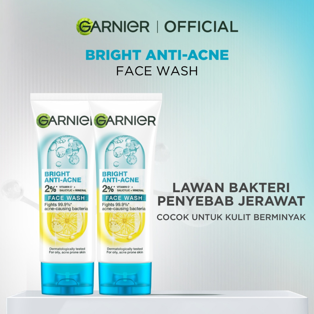 [PAKET HEMAT ISI 2] GARNIER Facial Wash Bright Complete 3in1 Anti Acne Cleanser Face Wash 100ml | Sk