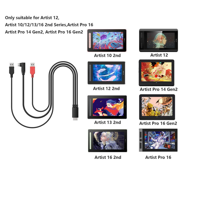 3 in 1 Cable for  xp Tablet Artist 10(2nd Gen), Artist 12 (2nd Gen), Artist 13 (2nd Gen), Artist 16 