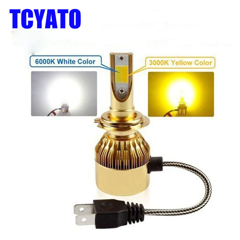 TCYATOTCYATO 2Pcs dual color yellow and white car LED headlights H1 H7 H11 H4 high and low beam inte