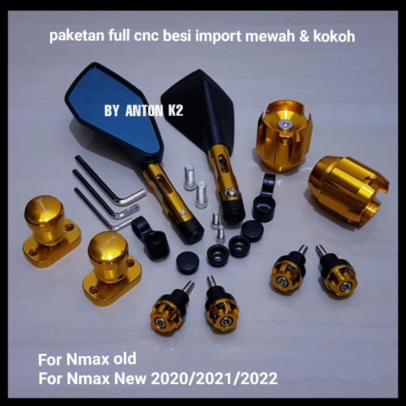PAKETAN 6 ITEM/SPION CNC/JALU AS RODA DEPAN FULL BESI CNC VARIASI AKSESORIS MOTOR NMAX/N MAX OLD/NMA