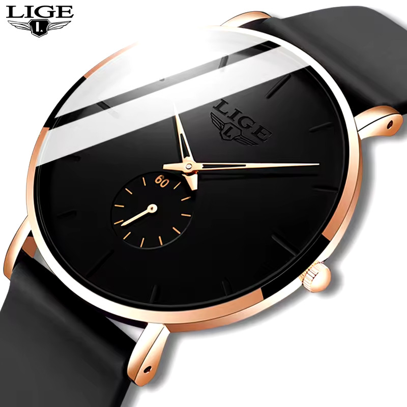 LIGE Jam Tangan Pria Anti Air Kasual Sederhana Jam Tangan Wanita + Kotak