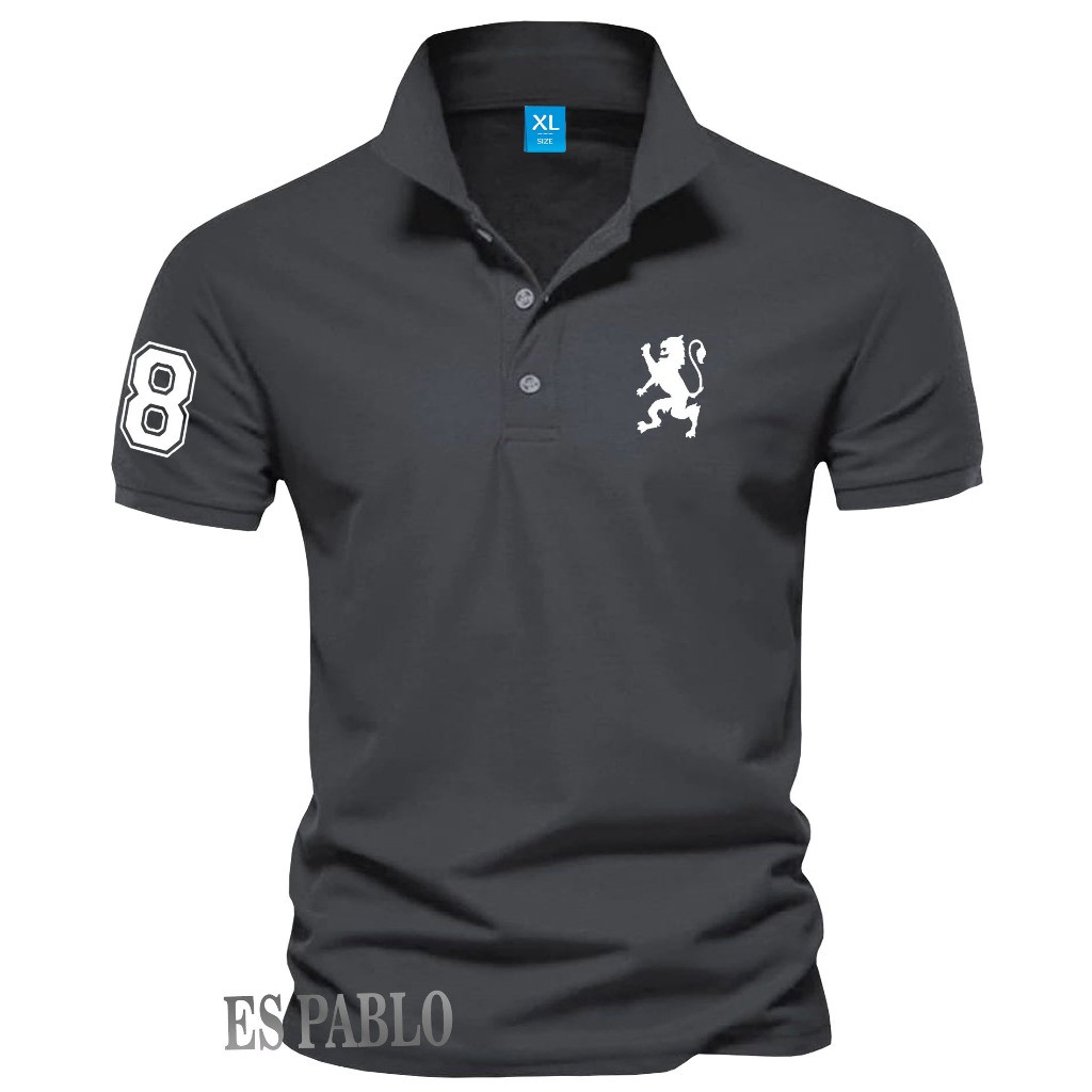 bisa cod Baju Kaos Polo Shirt Giordano Lion Text Putih / Kaos kerah Branded Pria Dan Wanita / Kaos k
