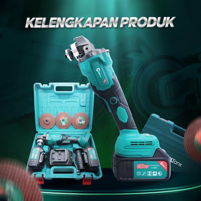 MAILTANK SH221 Gerinda Baterai Brushles Cordless Angle Grinder Mesin Gerinda Potong Paket 2 Baterai 