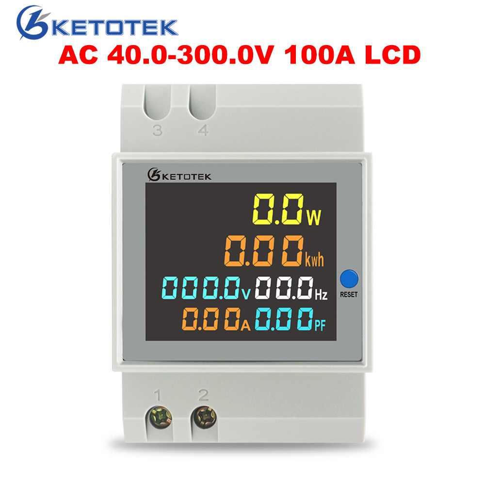 KetoteK n Rail gital 0-100A Ammeter AC 80-300V 250V-450V Voltmeter Led splay Amp Volt Energy Power M