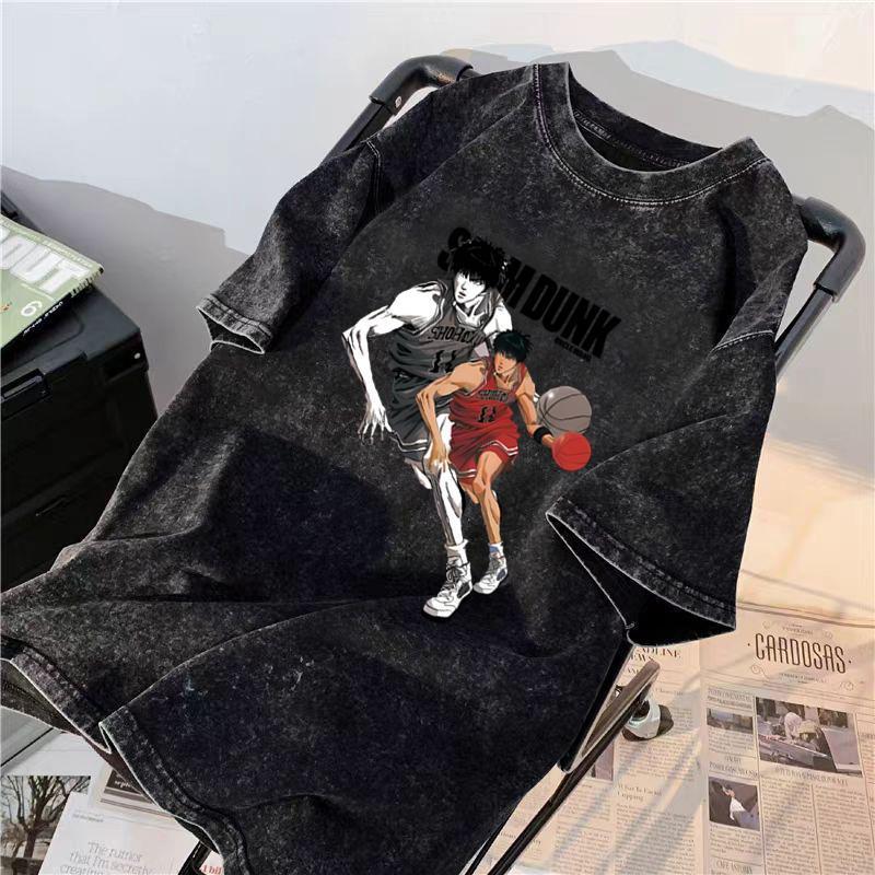 Gaya High Street Baru 2025: Motif Retro India, Hitam Pudar, Rusak Kaos lengan pendek untuk wanita, a