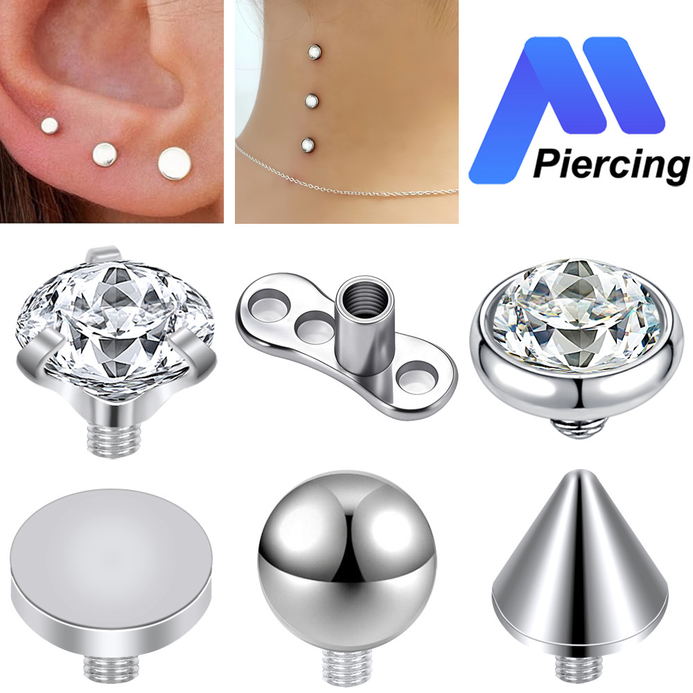 1 Buah Stainless Steel Micro Dermal Piercing Kristal Dermal Anchor 2.5mm/3mm/4mm Body Piercing Jewel