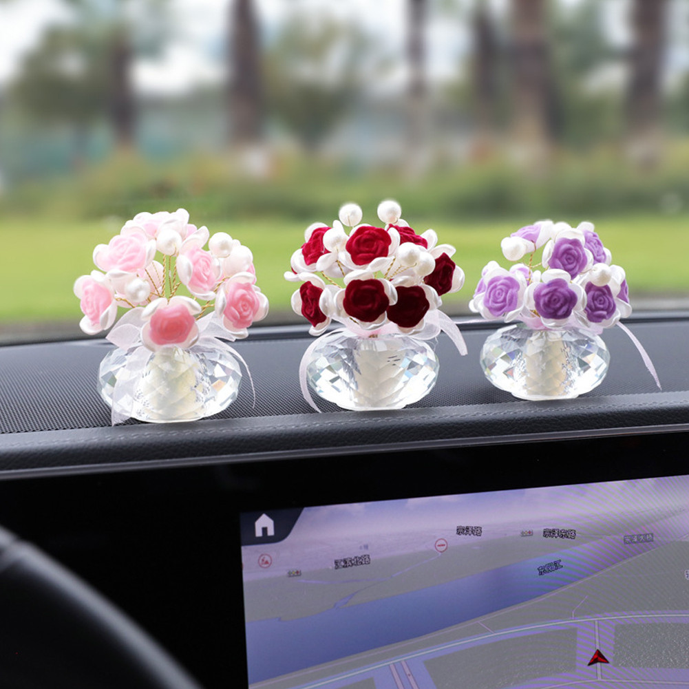 Pajangan Aksesoris Dashboard Kaca Mawar Dekorasi Aksesoris Mobil Ornamen Dashboard Mobil Kristal Maw