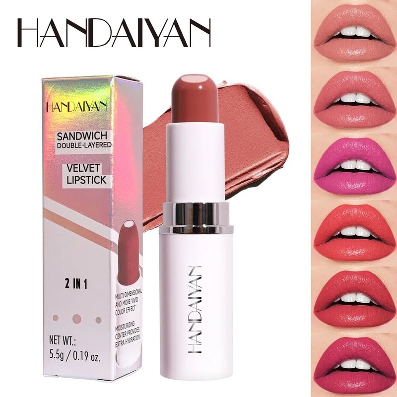 Handaiyan dua dalam satu lipstik matte melembabkan sandwich lipstik 8 warna tersedia